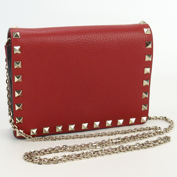 VALENTINO TW2P0249 VSH Studded Chain Shoulder Bag Diagonal shoulder bag clutch bag 2way leather red Women