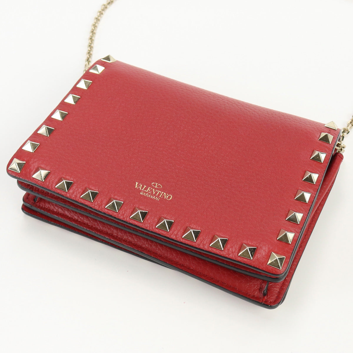 VALENTINO TW2P0249 VSH Studded Chain Shoulder Bag Diagonal shoulder bag clutch bag 2way leather red Women