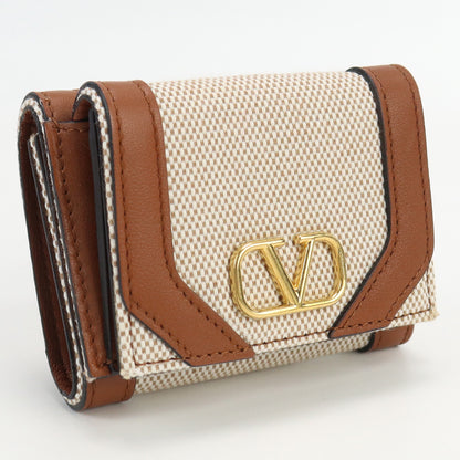 VALENTINO 2W2P0Y80YJH Trifold wallet V logo signature Three-fold wallet with coin purse canvas Women brown