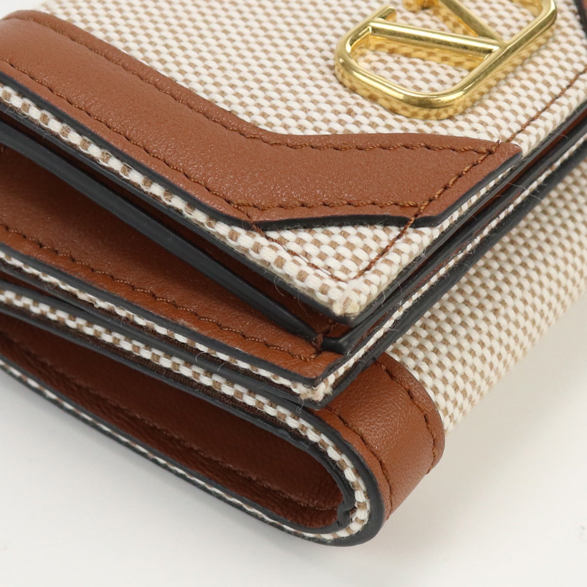 VALENTINO 2W2P0Y80YJH Trifold wallet V logo signature Three-fold wallet with coin purse canvas Women brown