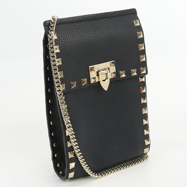 VALENTINO SW0P0S85 Chain Shoulder Bag Rock studs Diagonal shoulder bag leather black Women