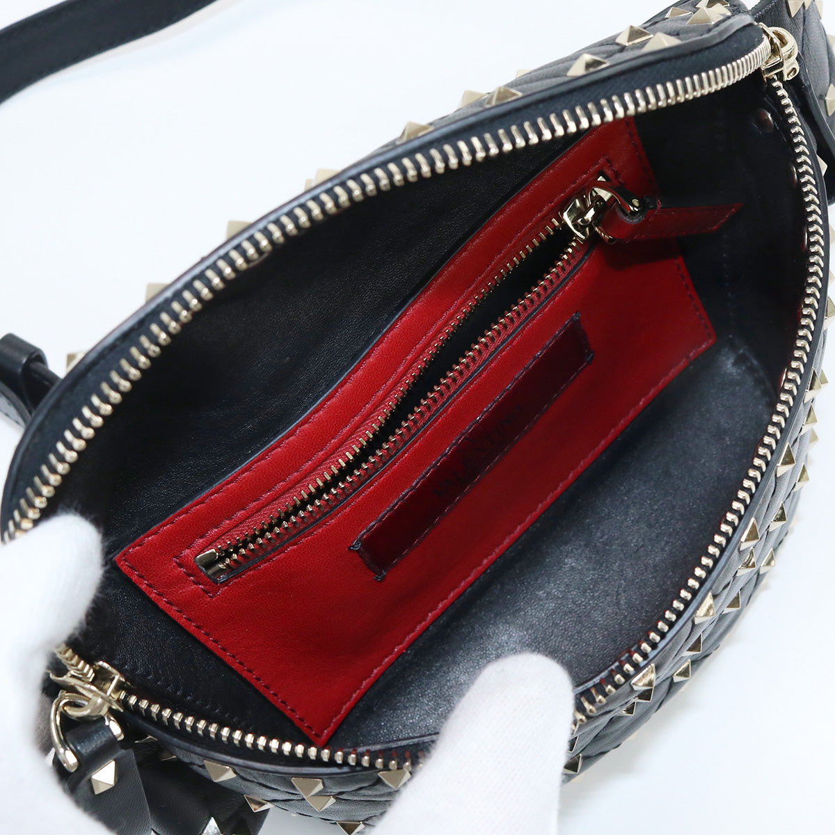 VALENTINO body bag Rock studs Waist bag leather black Women