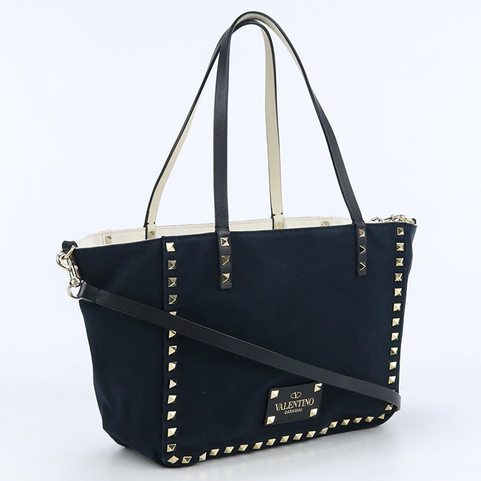 VALENTINO 2WAY tote Rock studs Tote Bag cotton navy Women