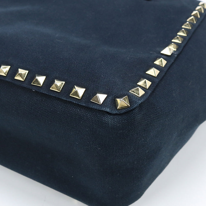 VALENTINO 2WAY tote Rock studs Tote Bag cotton navy Women