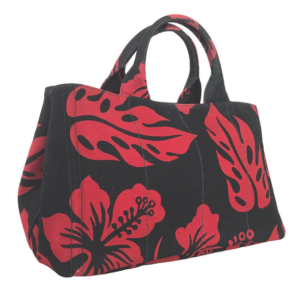 Large Reversible White Tote Bag Designer Red Hibiscus