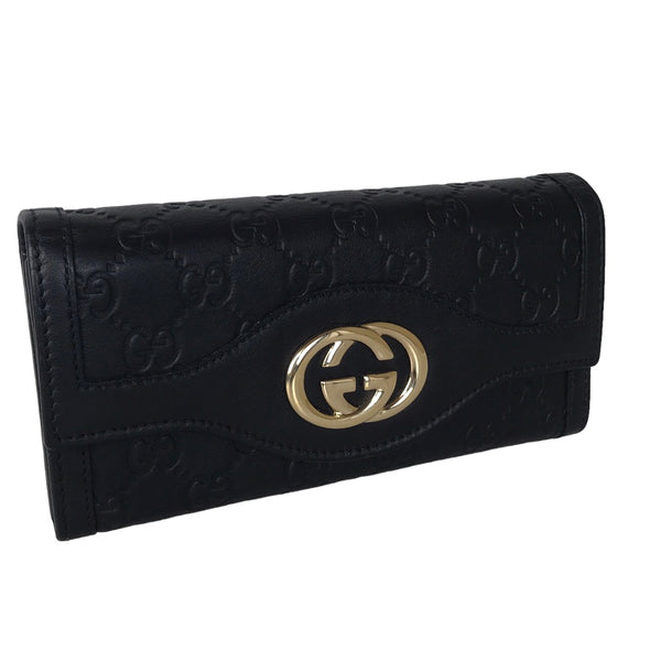 GUCCI Long Wallet Purse GG Interlocking Sima leather 282431 black Women(Unisex) Used 1162-10OK 100% authentic