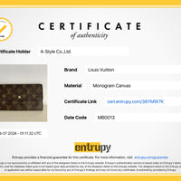 LOUIS VUITTON Long Wallet Purse Portefeuille Sarah Monogram canvas M60531 Brown Women(Unisex) Used 1164-2401E 100% authentic