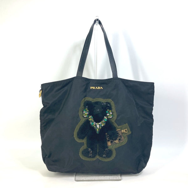 PRADA Tote Bag fur bijou bag Shoulder Bag Shoulder Bag teddy bear bear Nylon/Saffiano leather black Women Used Authentic