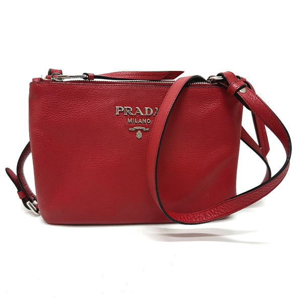 PRADA Shoulder Bag Crossbody logo leather 1BH046 Red Women Used Authentic
