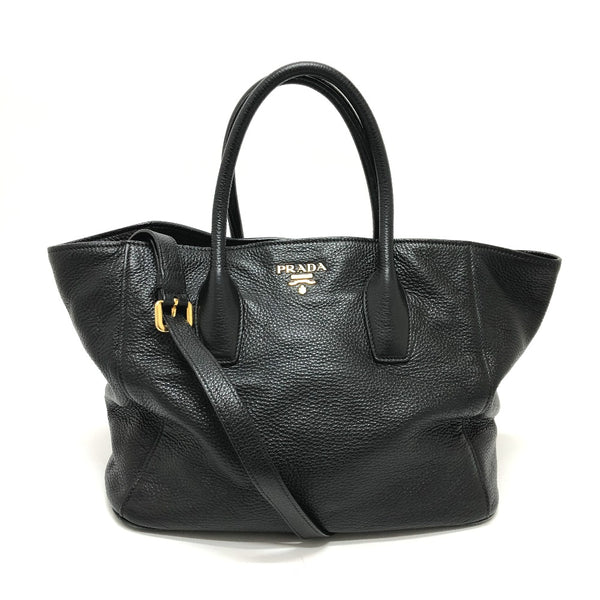 PRADA Tote Bag 2WAY bag logo leather black Women Used 13188-22981-1 100% authentic