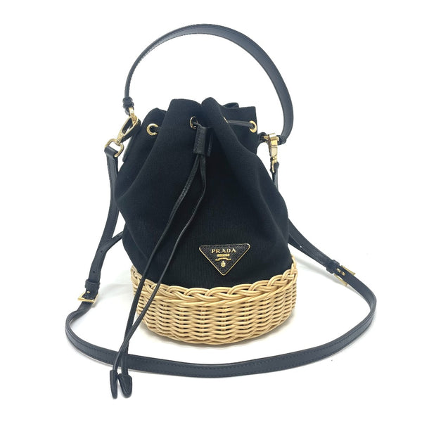 PRADA Handbag 2WAY Triangle logo Basket bag Canvas / leather 1BE040 black Women Used Authentic