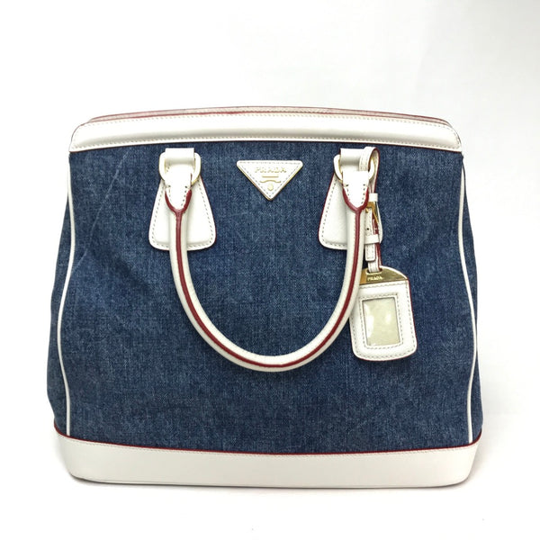 PRADA Handbag Bag logo Cotton denim / leather BN2441 blue Women Used Authentic