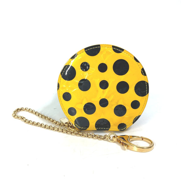 LOUIS VUITTON Coin case Coin Pocket Wallet with Chain Kusama Yayoi Collaboration Portonne-Chapeau Patent leather M91569 yellow Women Used Authentic