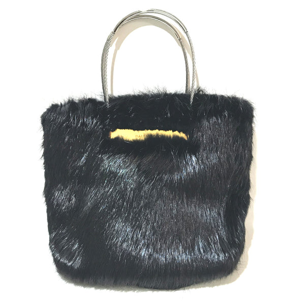BALENCIAGA Handbag bag fur tote cable fur fur black Women Used Authentic