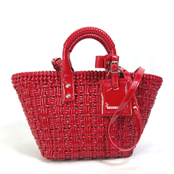 BALENCIAGA Handbag 2WAYShoulder Bag Tote Bag Bag Crossbody Bistro XS With Strap Basket Enamel / Enamel fake leather 671342 Red Women Used 100% authentic