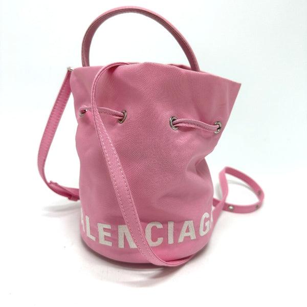 BALENCIAGA Shoulder Bag 2WAY bag Crossbody Handbag Wheel XS Drawstring Bucket Nylon 619458 pink Women Used Authentic