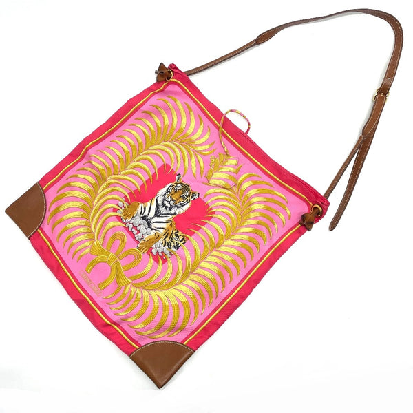 HERMES Shoulder Bag Bag Crossbody Tiger pattern silky city GM Silk / leather Pink Women Used Authentic