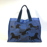 HERMES Tote Bag bag with pouch Shoulder Bag Horse Chevoin camouflage canvas blue Women Used Authentic