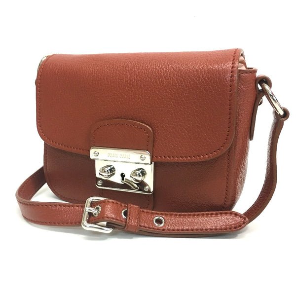 MIUMIU Shoulder Bag Bag Lock Metal Madras leather 5BH644 Brown Women Used Authentic