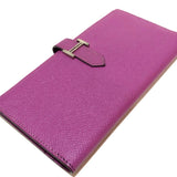 HERMES Long Wallet Purse 2 fold long wallet Bean Epsom SilverMetal unisex(Unisex) Used Authentic