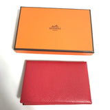HERMES Coin case Coin Pocket Wallet Folded in half Calvi leather Red Women Used Authentic