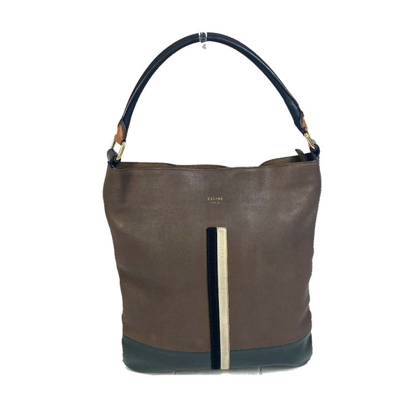 CELINE Shoulder Bag Bag Tote Bag shawl bicolor stripes Tote Bag leather Brown Women Used Authentic