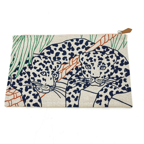 HERMES Clutch bag pouch bag Leopard Jin & Leo canvas beige Women Used Authentic