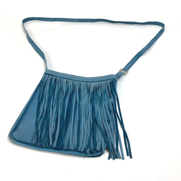 HERMES Shoulder Bag Crossbody pochette bag tudu fringe leather blue Women Used Authentic