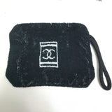CHANEL towel Knapsack 3-piece set Drawstring bag COCO Mark bath towel pouch pile black Women Used Authentic