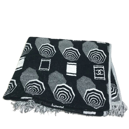 CHANEL towel Knapsack 3-piece set Drawstring bag COCO Mark bath towel pouch pile black Women Used Authentic