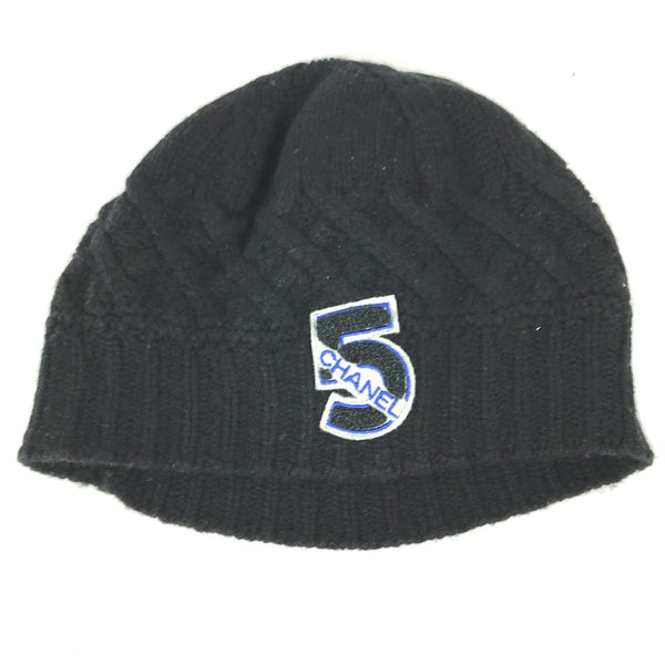 CHANEL Knit cap beanie hat knit hat knit cap NO 5 number 5 logo cashmere black Women Used Authentic