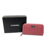 CHANEL Long Wallet Purse Zip Around long wallet Boy chanel lambskin A68733 Rose Women Used Authentic
