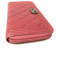 CHANEL Long Wallet Purse Zip Around long wallet Boy chanel lambskin A68733 Rose Women Used Authentic