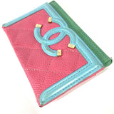CHANEL Card Case Business Card Holder Pass Case CC COCO Mark filigree Caviar skin pink Women Used Authentic