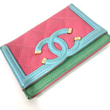 CHANEL Card Case Business Card Holder Pass Case CC COCO Mark filigree Caviar skin pink Women Used Authentic