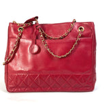 CHANEL Shoulder Bag WChain bag vintage quilting matelasse leather Red Women Used Authentic