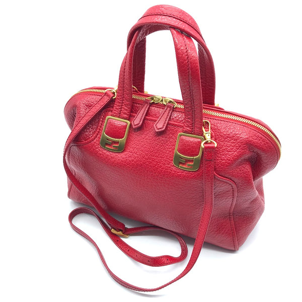 FENDI Handbag 2WAY Shoulder Bag Mini Boston Duffel bag chameleon leather 8BL114 Red Women Used Authentic
