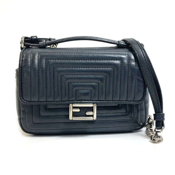 FENDI Shoulder Bag Bag 2WAY mini handbag Pochette Crossbody Double micro baguette leather 8M0371 black Women Used Authentic