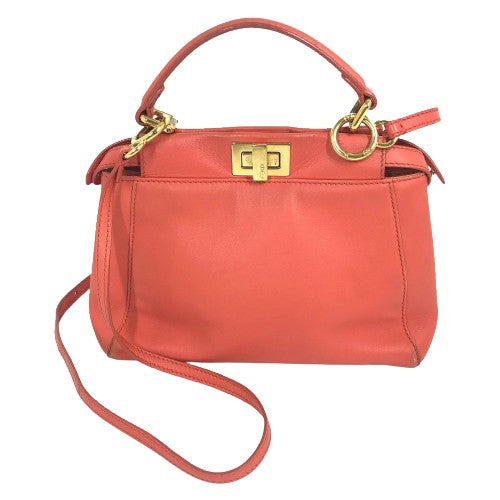FENDI Handbag 2WAY Shoulder Bag Shoulder Crossbody Mini Pea Kaboo leather 8BN244 Salmon pink Women Used Authentic
