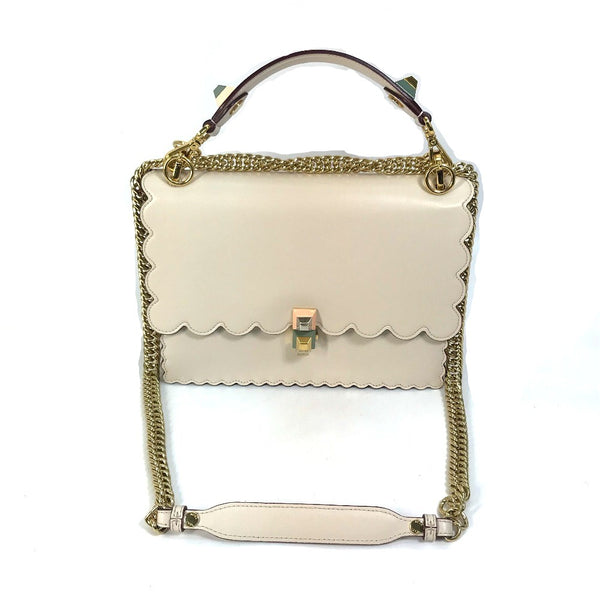 FENDI Shoulder Bag bag handbag Multi studs Canai leather 8BT283 beige Women Used Authentic