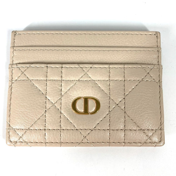 Dior Card Case Business Card Holder Pass Case Canage CARO leather beige Women Used Authentic
