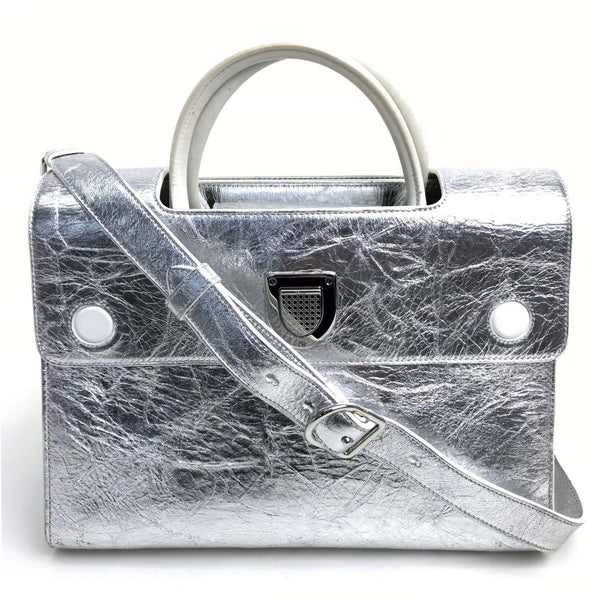 Christian Dior Handbag Bag 2WAY DIOREVER leather Metallic Silver Women Used Authentic
