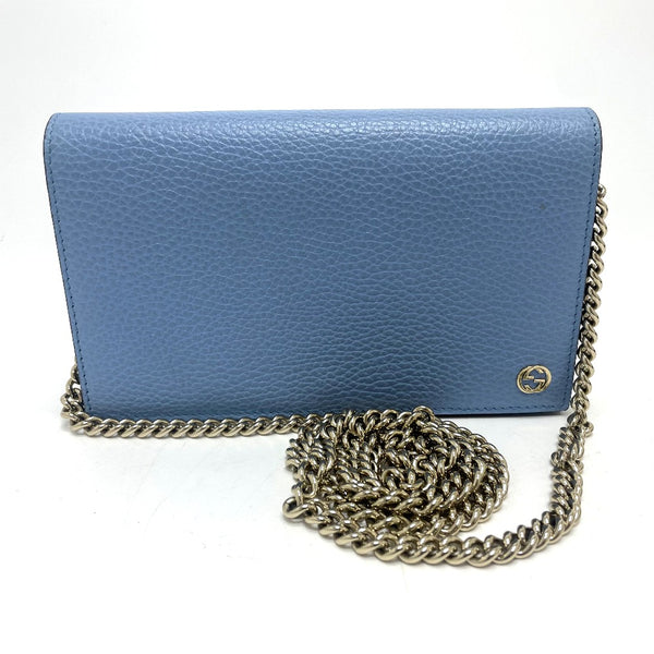 GUCCI Long Wallet Purse logo Chain wallet leather 466506 blue Women Used Authentic