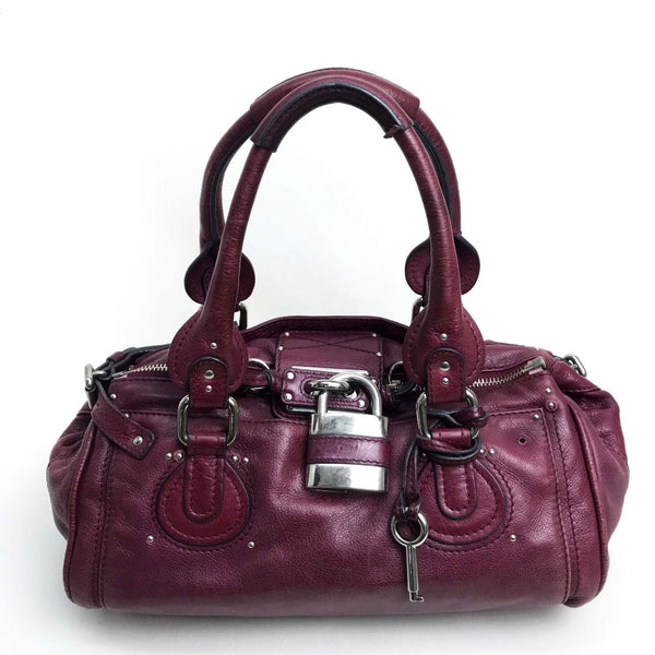 Chloe Handbag Bag Shoulder Bag Boston Duffel bag Cadena Paddington leather purple Women Used Authentic