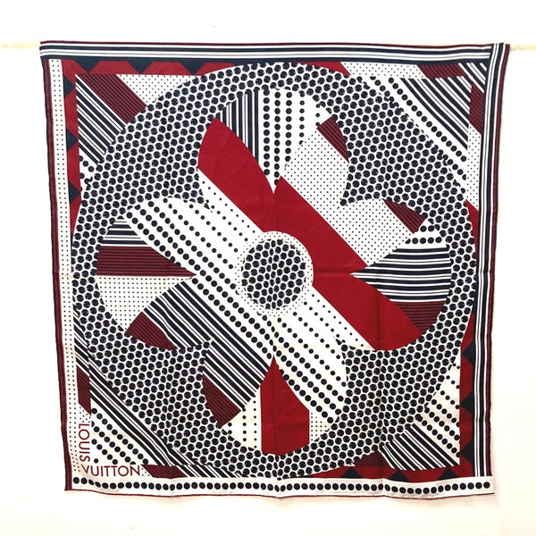 LOUIS VUITTON scarf 90 Carre graphic patchwork silk MP2276 Red Women Used Authentic