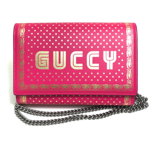 GUCCI Long Wallet Purse Bag Chain wallet bag 2WAY GUCCY logo leather 524967 Pink / Gold Women Used Authentic