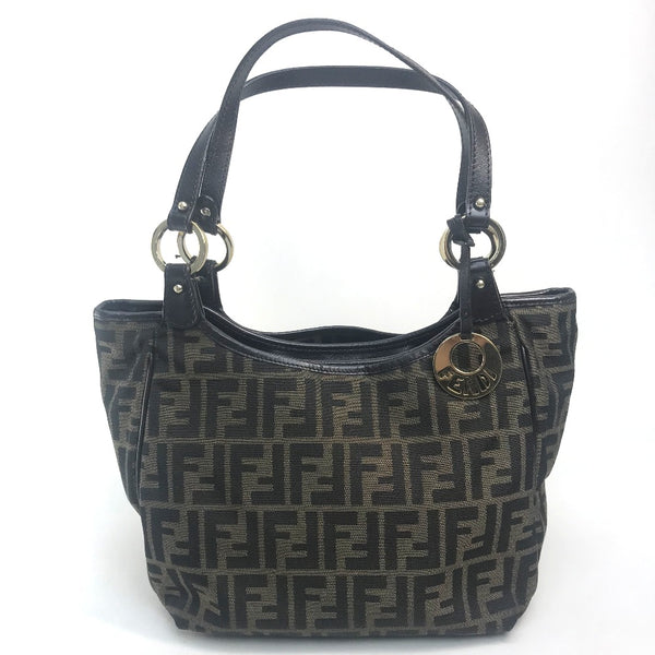 FENDI Handbag Bag Shoulder Bag Tote Bag Zucca FF pattern Canvas / leather 8BH156 Brown Women Used Authentic