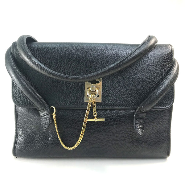 CELINE Handbag Bag Tote Bag vintage Chain lock leather Black x Gold Metal Women Used Authentic