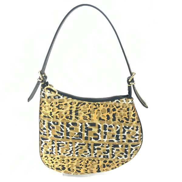 FENDI Handbag bag pouch one belt Zucca FF pattern Leopard Canvas / leather 8BR248 yellow beige x black Women Used Authentic