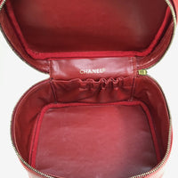 CHANEL Vanity bag bag handbag CC COCO Mark Horizontal Cosmetics Pouch Caviar skin Red x Gold Metal Women Used Authentic